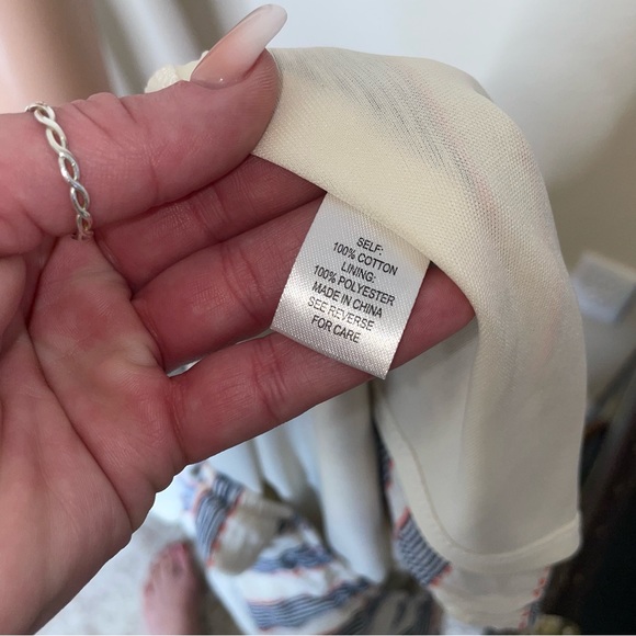 Socialite Strapless Tie Back dress Cream, Navy 100% cotton SZ SM lined - Picture 5 of 9